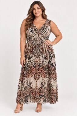 Fresh of LA Women Multicolor Polyester V-Neck Sleeveless Long Maxi Dress Size 2X